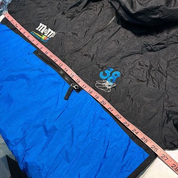 Vtg Elliott Sadler NASCAR Windbreaker Pullover w/Hood Sz XXL m&m's 38 Blue Black - Picture 9 of 10